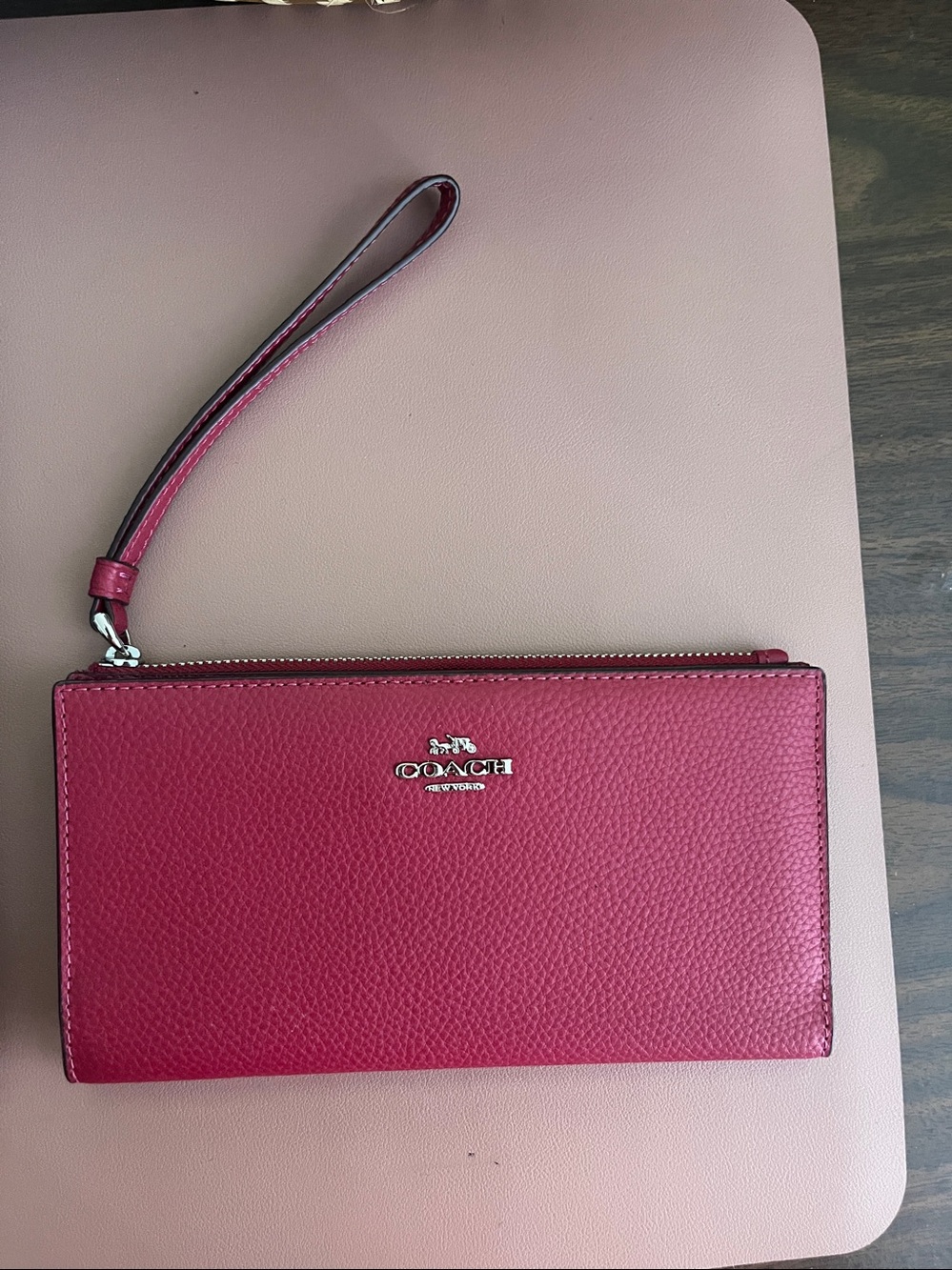 Coach Pebbled Leather Wristlet in Bright Red